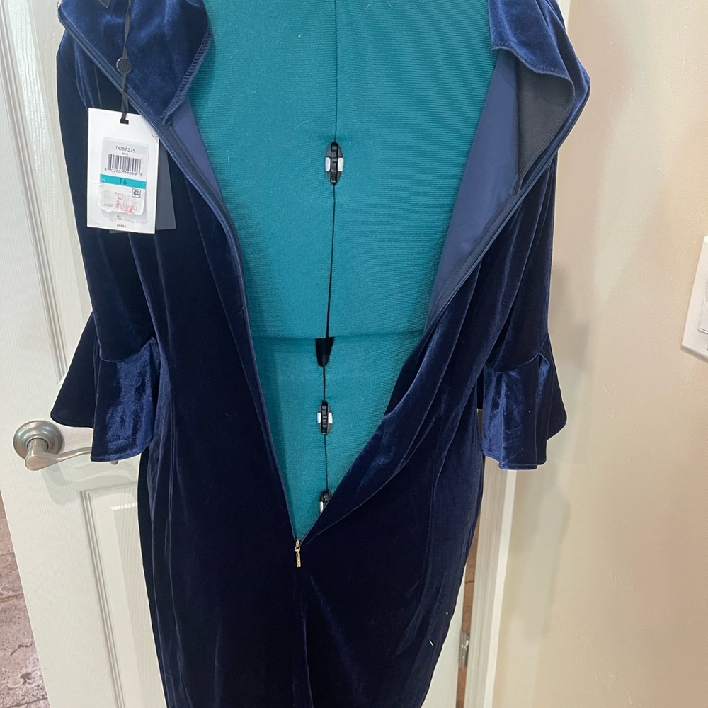 DKNY Deep Blue Velvet Long Sleeve Dress - Picture 7 of 11